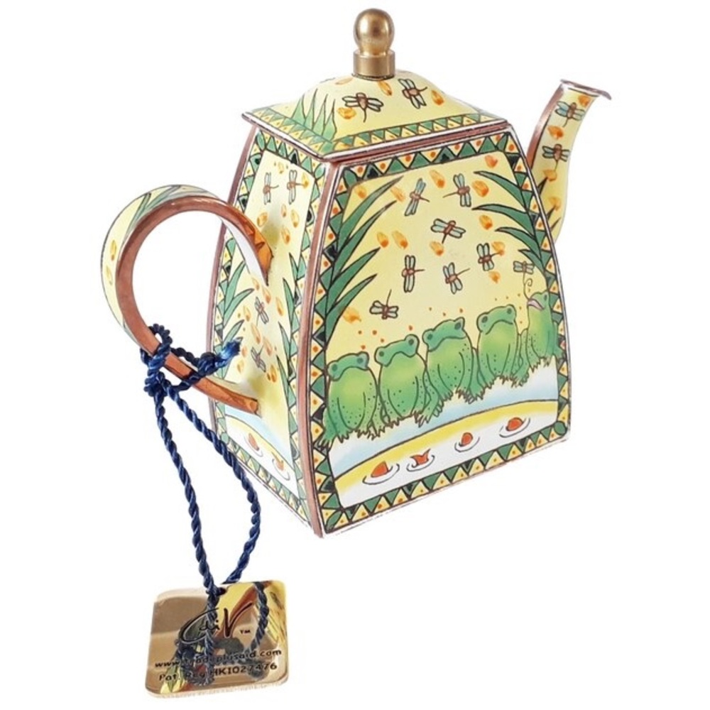 Charlotte di Vita frog tea pot - miniature enamel teapot with dragonflies